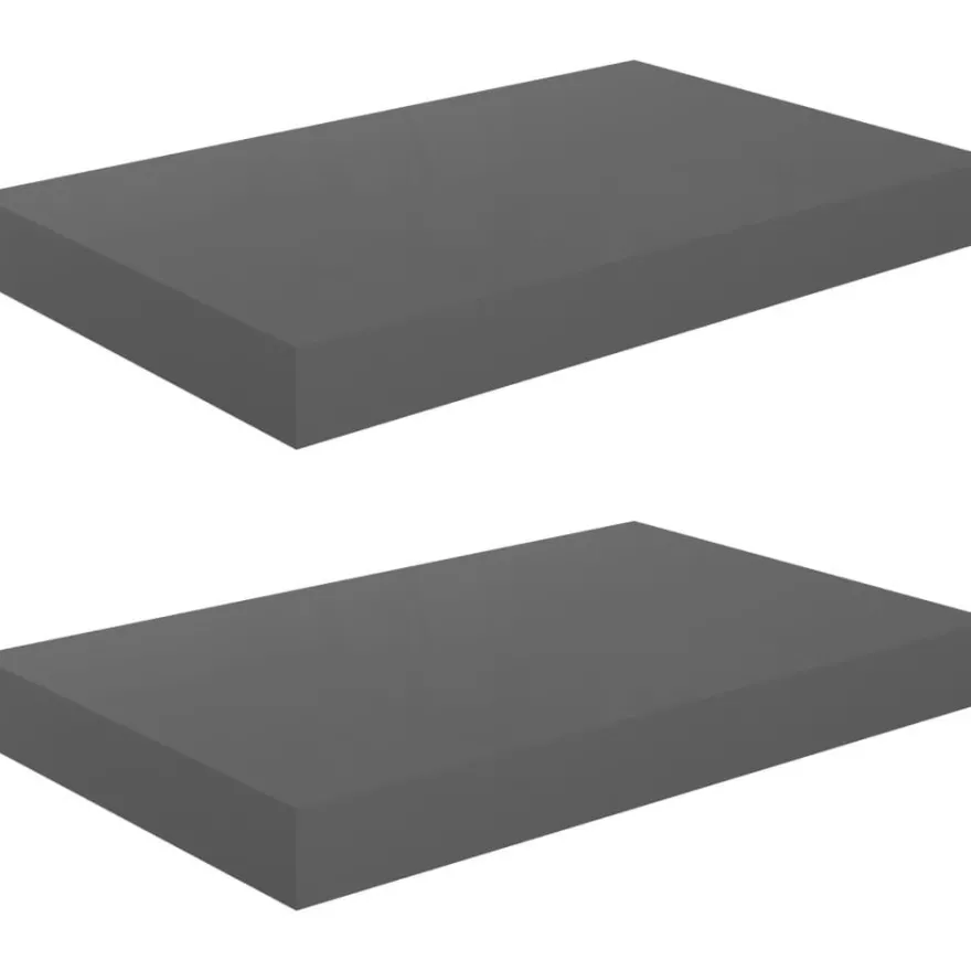Kelluvat seinähyllyt 2 kpl korkeakiilto harmaa 40x23x3,8 cm