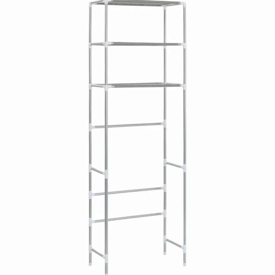 3-kerroksinen säilytyshylly wc-pytyn ylle hopea 53x28x169 cm