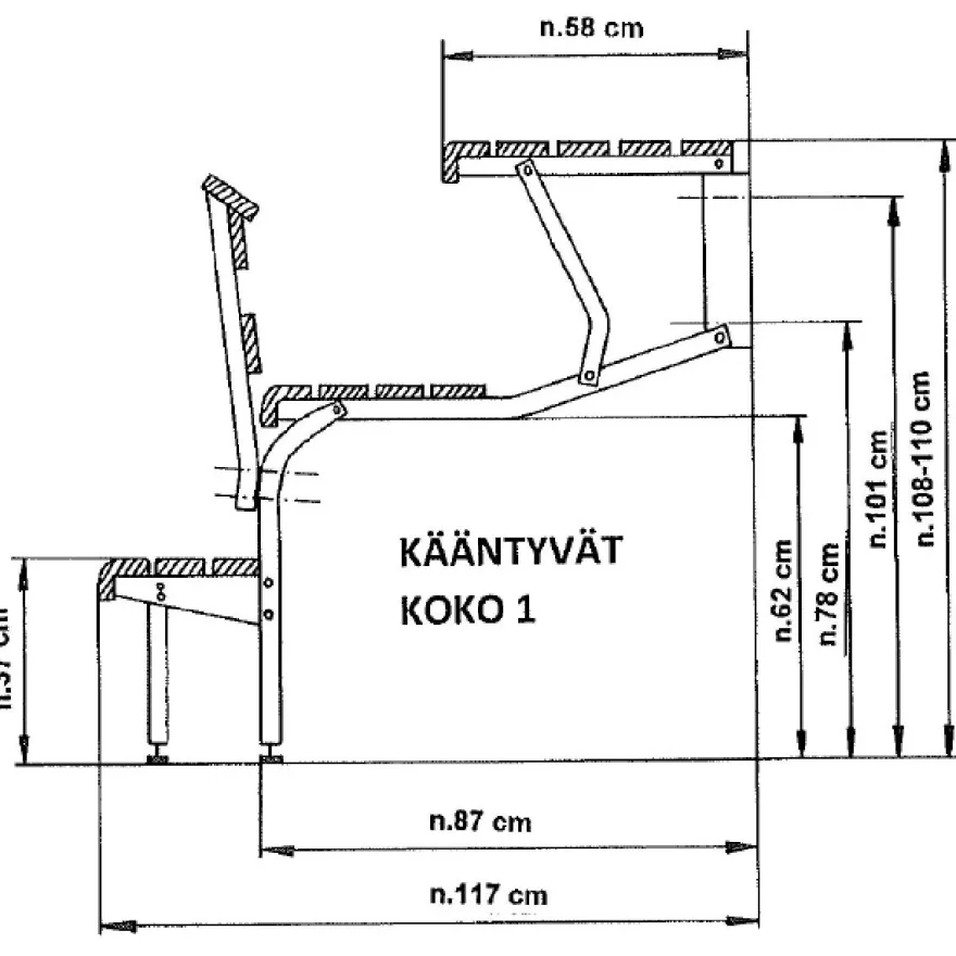 KIKKA lauderunkosarja, seinälle kääntyvä, alumiininen, eri kokovaihtoehtoja
