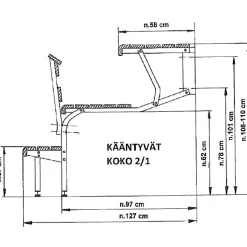 KIKKA lauderunkosarja, seinälle kääntyvä, alumiininen, eri kokovaihtoehtoja