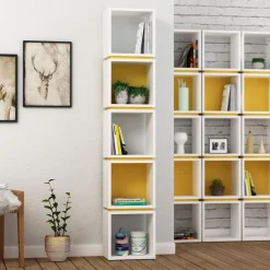 Kirjahylly Linento Furniture Multi, valkoinen/keltainen
