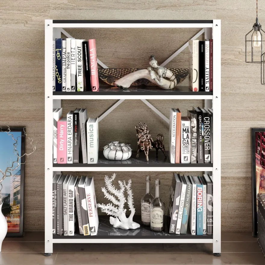 Kirjahylly Linento Furniture Shenna, valkoinen/musta