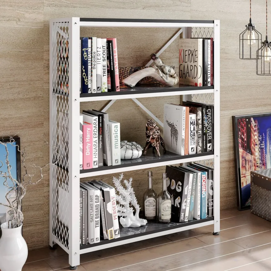 Kirjahylly Linento Furniture Shenna, valkoinen/musta