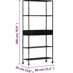 Kirjahylly 60-80x35x180cm, karkea mangopuu, eri kokoja