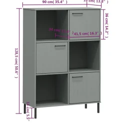 Kirjakaappi Oslo 90x35x128,5cm, metallijalat, täyspuu, eri värejä