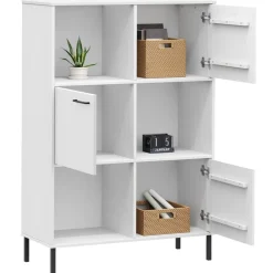 Kirjakaappi Oslo 90x35x128,5cm, metallijalat, täyspuu, eri värejä