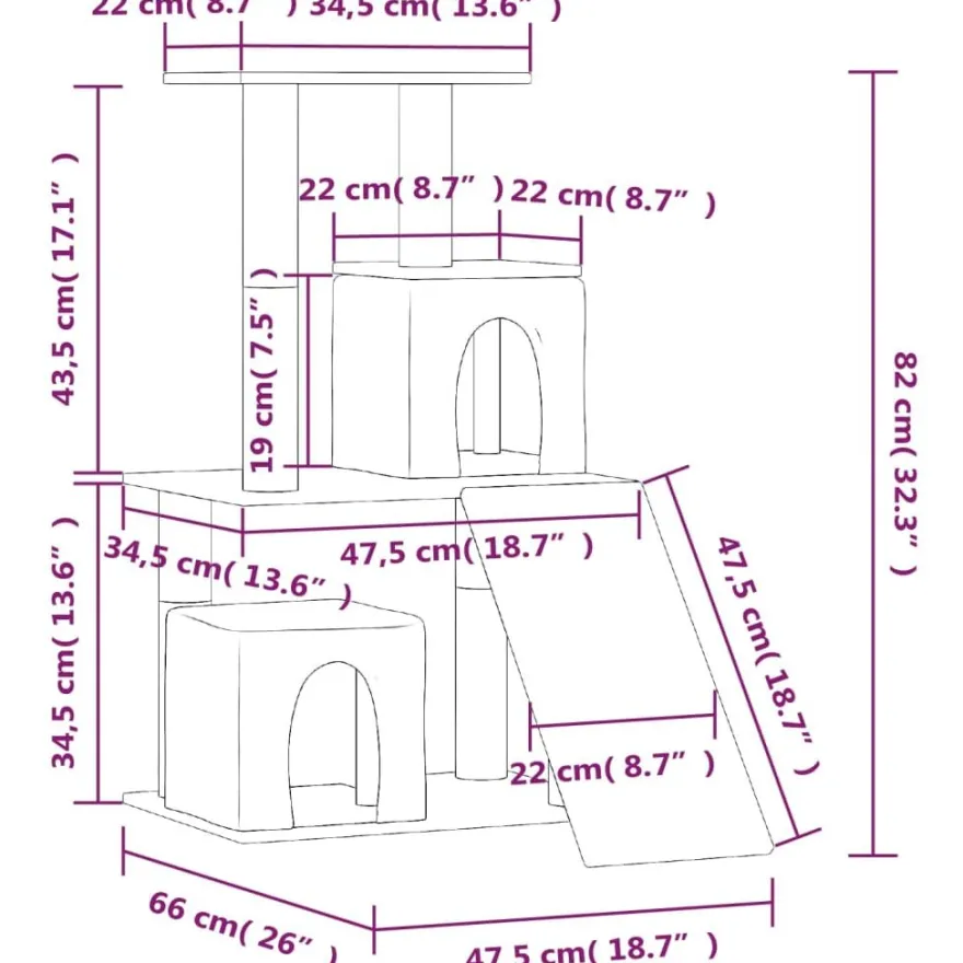 Kissan kiipeilypuu sisal-raapimispylväillä, korkeus 82 cm, eri värejä (15960)