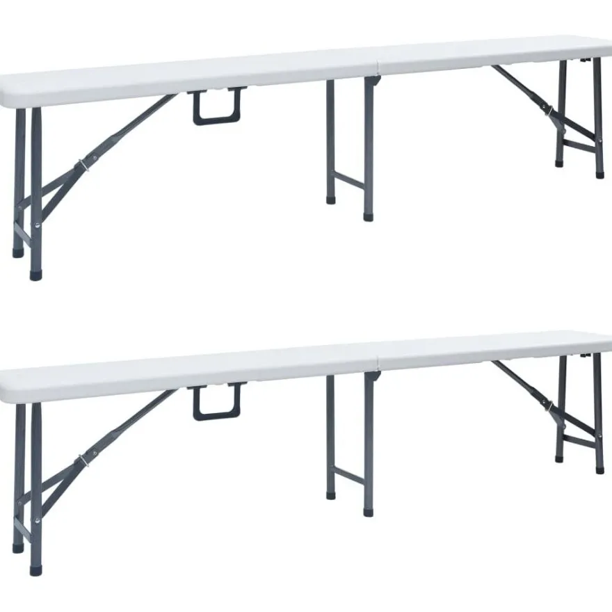 Kokoontaitettavat puutarhapenkit 2 kpl 180 cm hdpe valkoinen