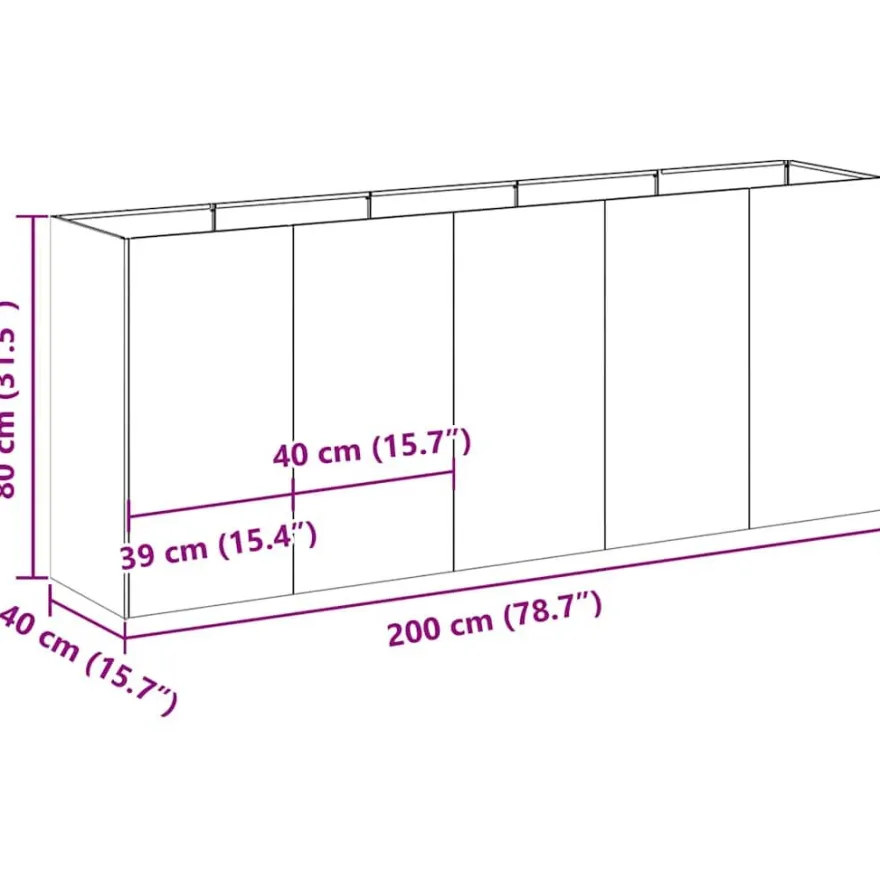Kukkalaatikko antrasiitti 200x40x80 cm kylmävalssattu teräs (60726)