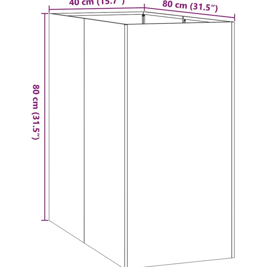 Kukkalaatikko valkoinen 40x80x80 cm teräs (60774)