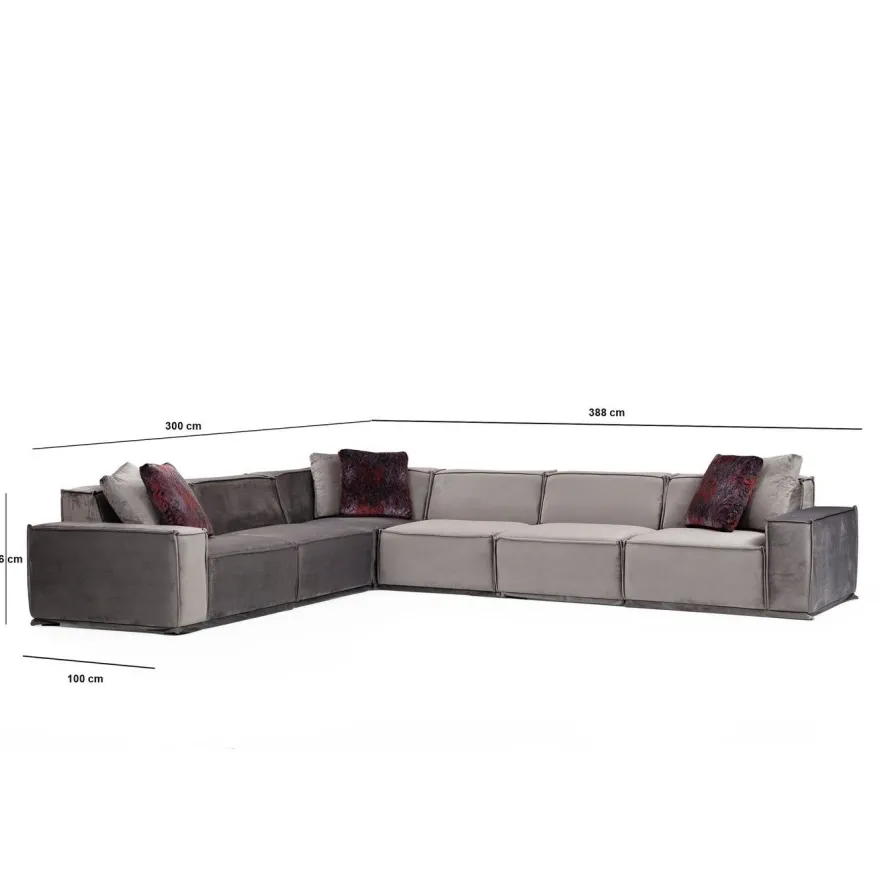 Kulmasohva Linento Furniture Lego, 6-istuttava, 300x388cm, vasen, harmaa/vaaleanharmaa