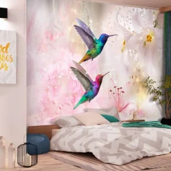 Kuvatapetti Artgeist Colourful Hummingbirds, vaaleanpunainen, eri kokoja