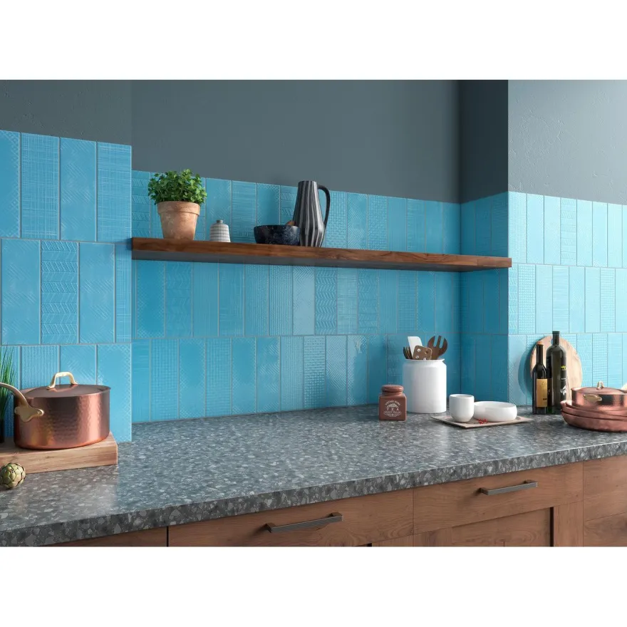 Kuviolaatta Pukkila Soho Light blue, kiiltävä, struktuuri, 297x97mm