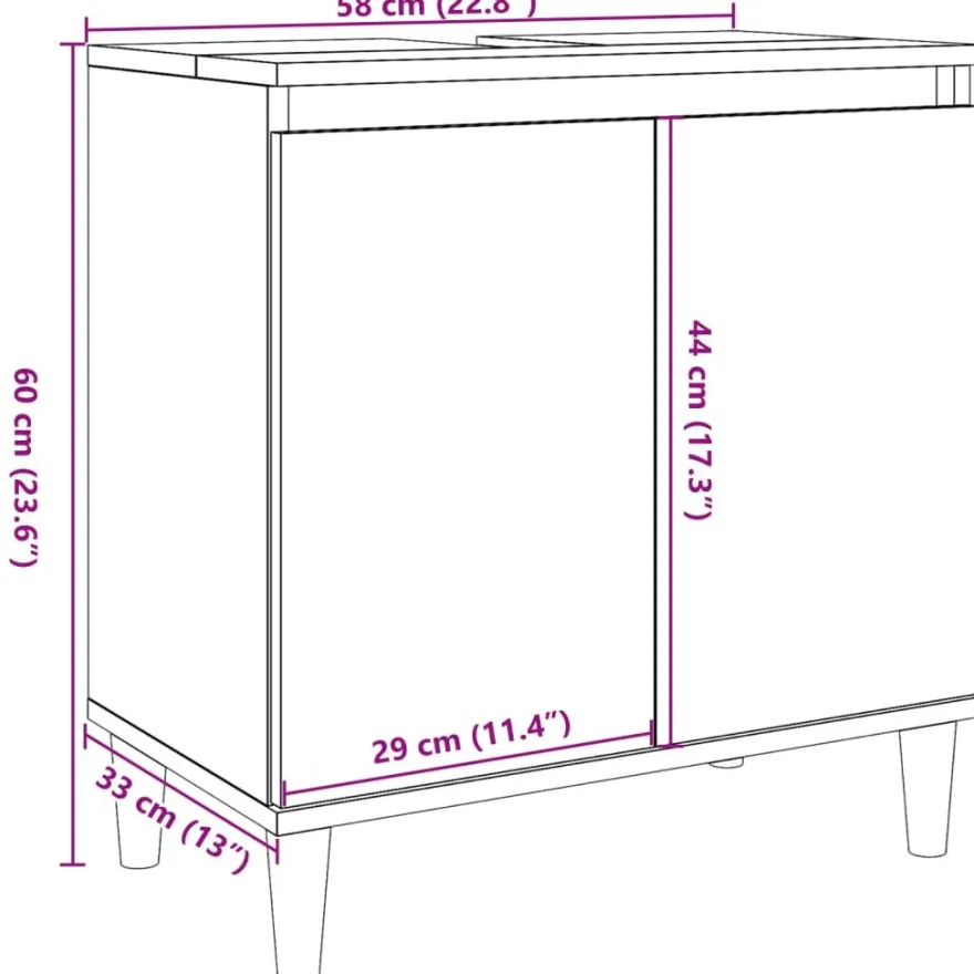 Kylpyhuoneen allaskaappi betoninharmaa 58x33x60 cm tekninen puu (57113)