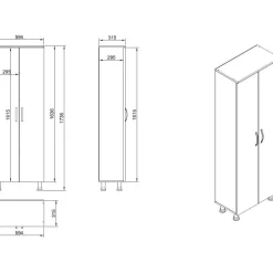 Kylpyhuoneen kaappi Linento Furniture Arizona 2, 59.4x173.6cm, valkoinen, Verkkokaupan poistotuote
