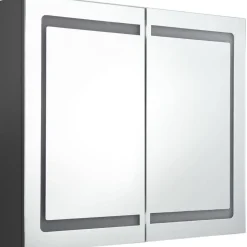 Kylpyhuoneen LED-peilikaappi, harmaa, 80x12x68cm