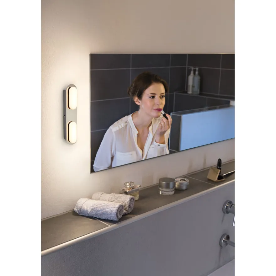Kylpyhuoneen seinävalaisin Osram Smart+ Matter Orbis Duplo IP44 Tunable White hopea, eri kokoja
