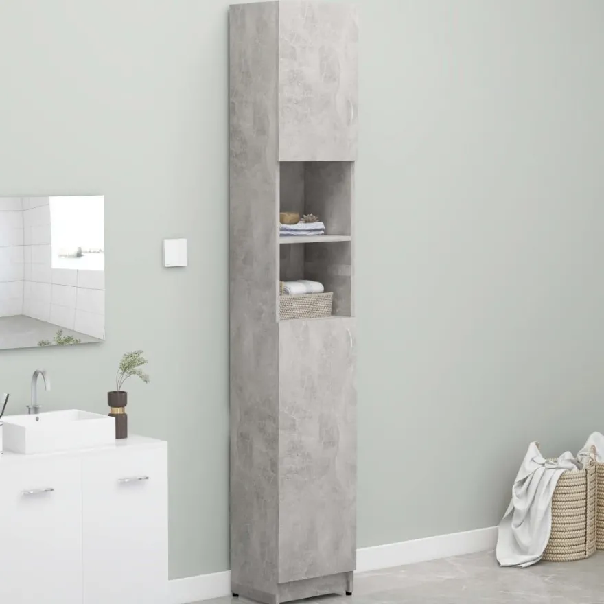 Kylpyhuonekaappi betoninharmaa 32x25,5x190 cm lastulevy