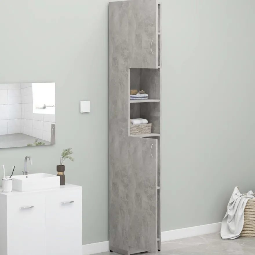 Kylpyhuonekaappi betoninharmaa 32x25,5x190 cm lastulevy