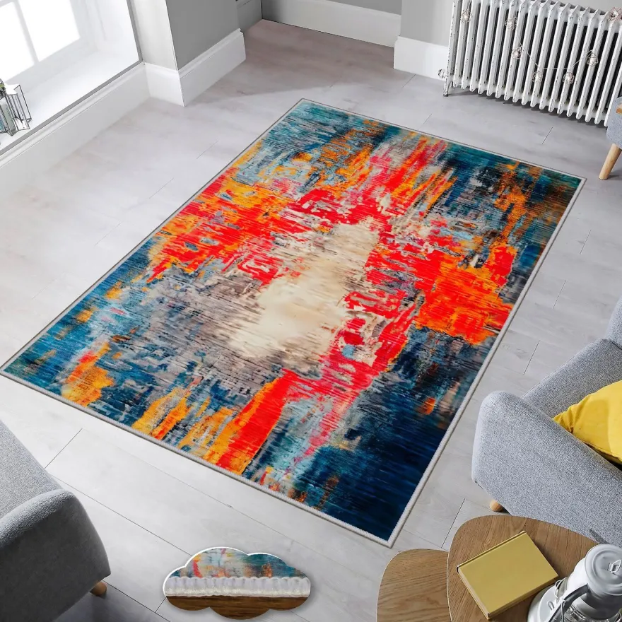 Käytävämatto Linento Wookece317, 80x150cm, punainen/sininen
