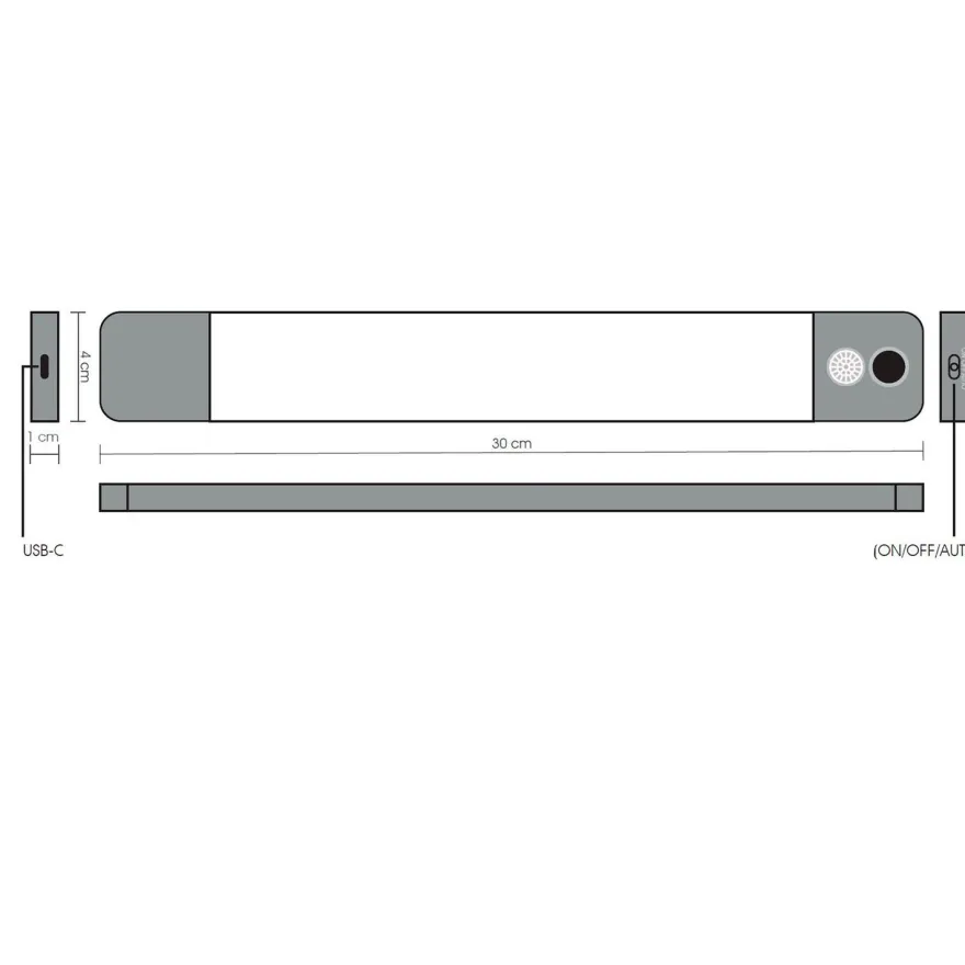 Ladattava valaisin Savo Moli sensorilla 300x40mm 2.5W 4000K magneettikiinnitys alumiini