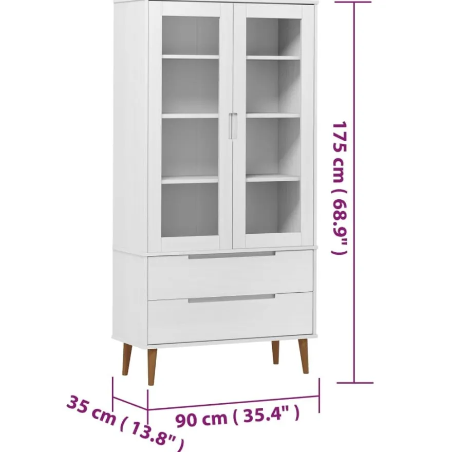 Lasikaappi Molde 90x35x175cm, mänty, eri värejä