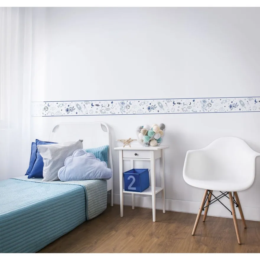 Lastenhuoneen boordi Kids Walls 45849, vinyylipinta, 0.18x5m, avaruus, sininen