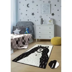 Lastenhuoneen matto Linento Bears, musta/valkoinen, eri kokoja