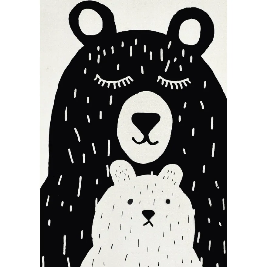 Lastenhuoneen matto Linento Bears, musta/valkoinen, eri kokoja