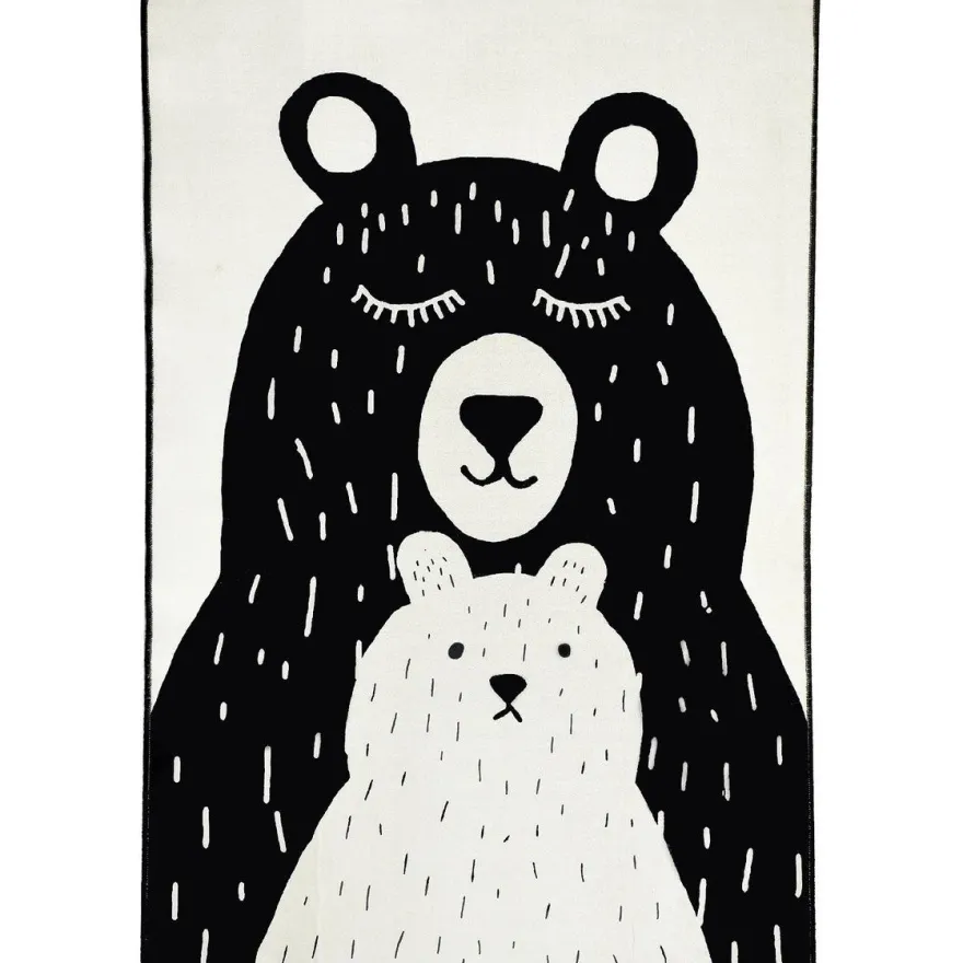 Lastenhuoneen matto Linento Bears, musta/valkoinen, eri kokoja