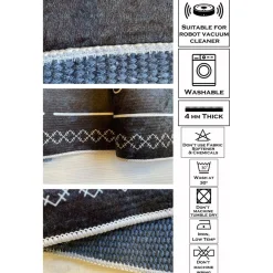 Lastenhuoneen matto Linento Woopamuk162, Ø100cm, mustavalkoinen