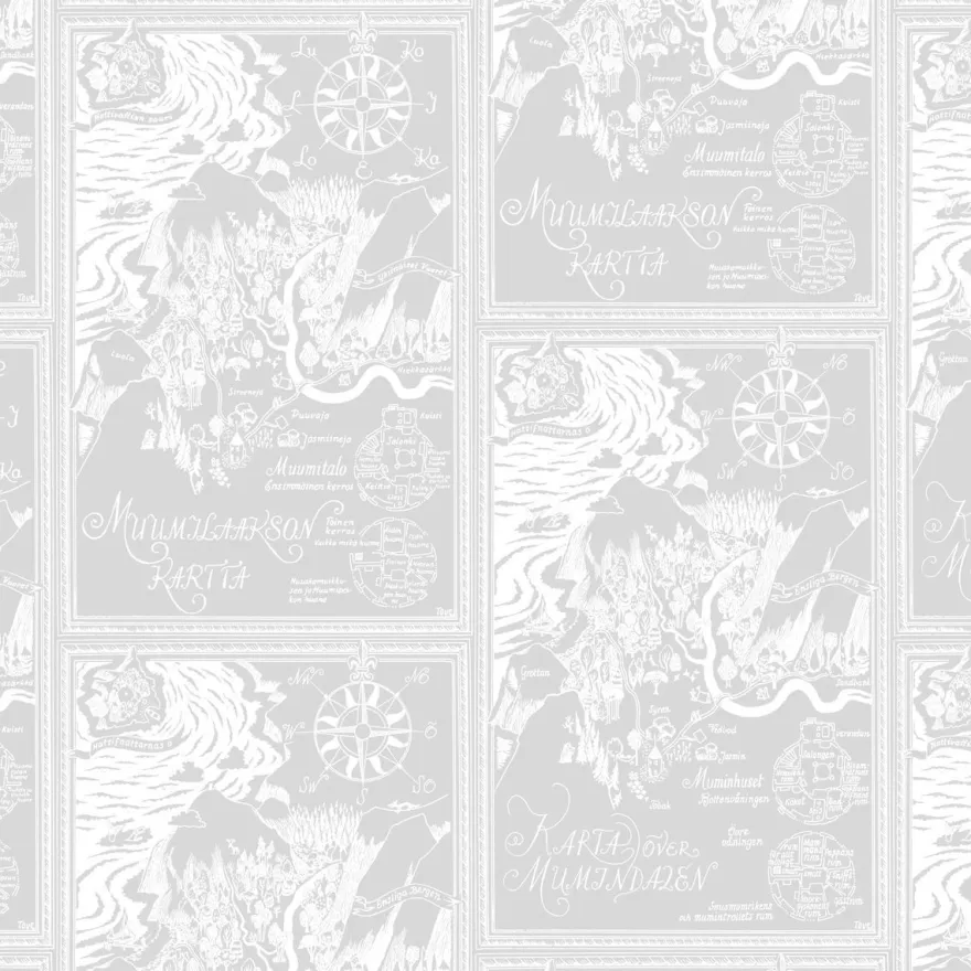 Lastenhuoneen tapetti Sandudd Muumi 5348-4, harmaa, non-woven.
