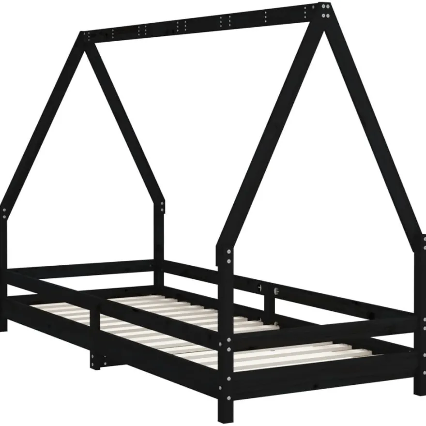 Lasten sängynrunko Talo 80x200 cm, mäntyä, musta