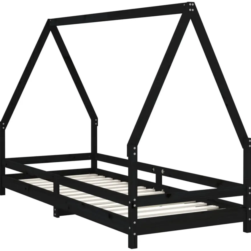 Lasten sängynrunko Talo 80x200 cm, mäntyä, musta