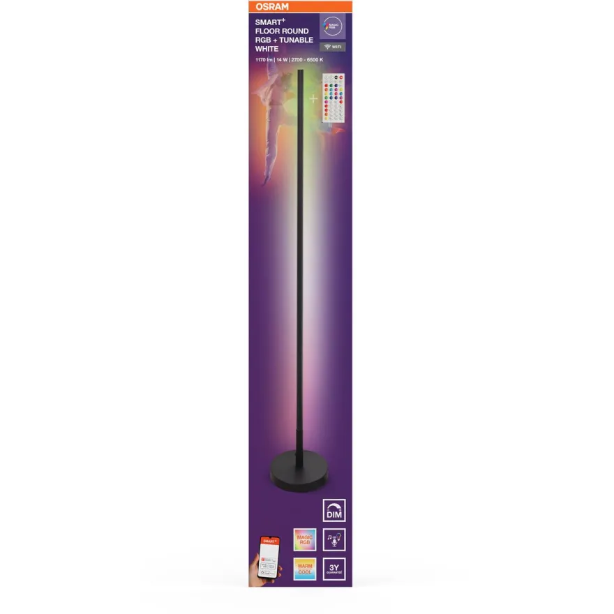 Lattiavalaisin Osram Smart+ Wifi pyöreä RGB + TW + RC musta