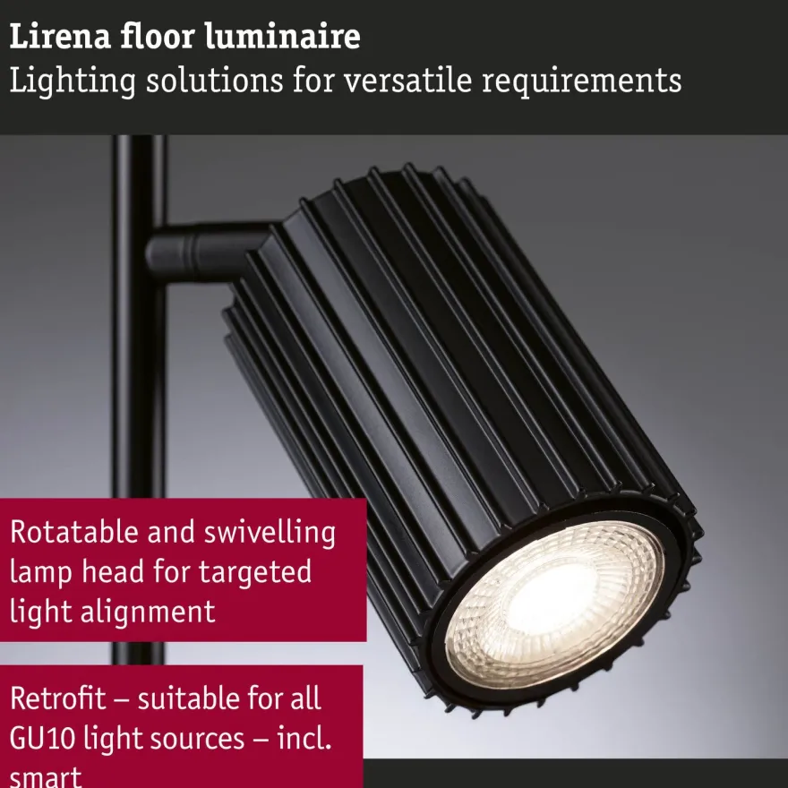Lattiavalaisin Paulmann Lirena 157.5 cm max. 2x7W, mattamusta
