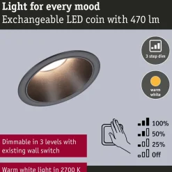 LED-alasvalo Paulmann Cole Ø88mm IP44 6W 470lm himmennettävä 2700K