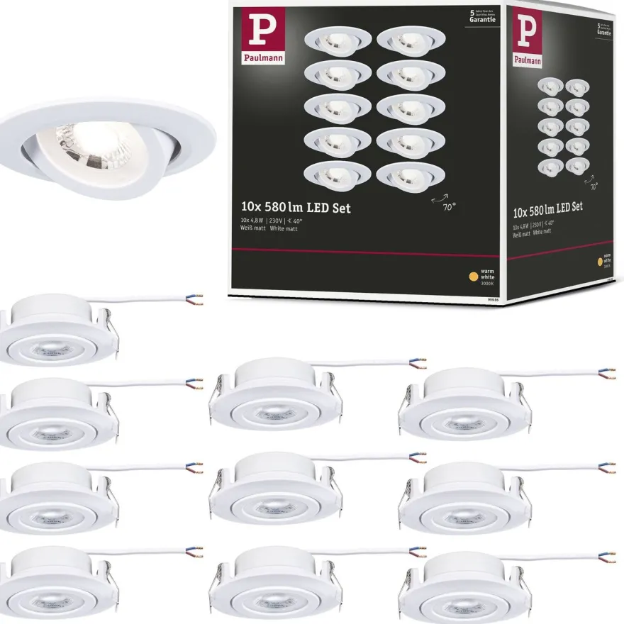 LED-alasvalo Paulmann Ø82mm kääntyvä 70° 4.8W 10x450lm 3000K valkoinen, eri määriä