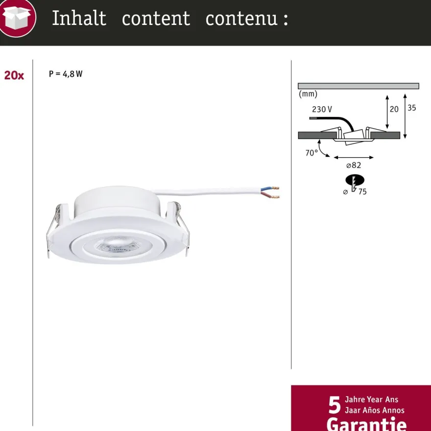 LED-alasvalo Paulmann Ø82mm kääntyvä 70° 4.8W 10x450lm 3000K valkoinen, eri määriä