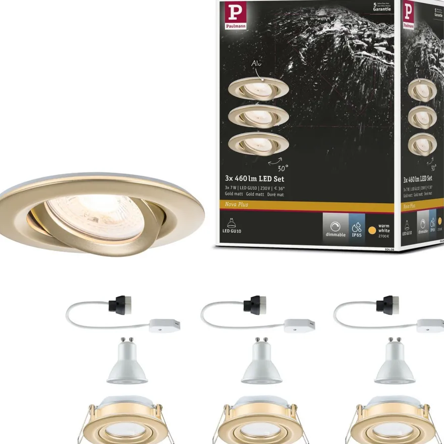 LED-alasvalo Paulmann Nova Plus IP65 Ø93mm 30° GU10 6W 460lm 2700K himmennettävä upotettava mattakulta 3kpl/pkt