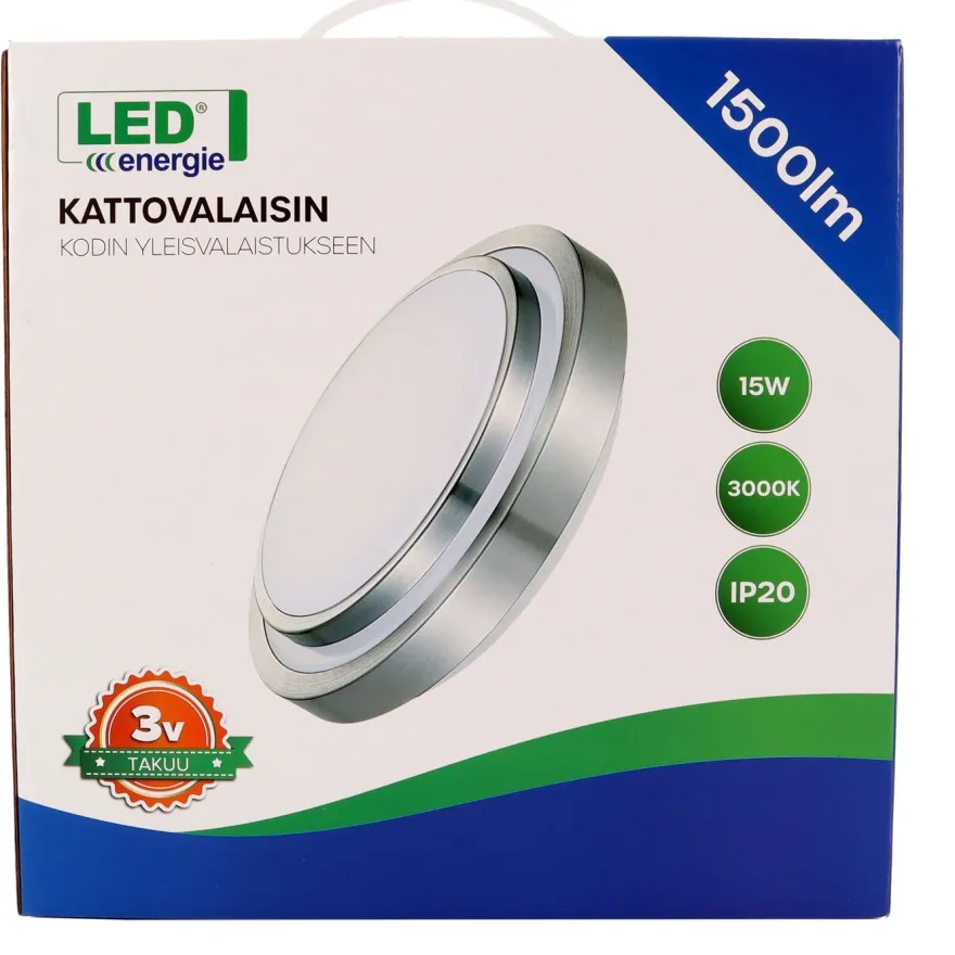 LED-kattovalaisin LED Energie, 3000K, alumiinikehys, hopea, eri kokoja