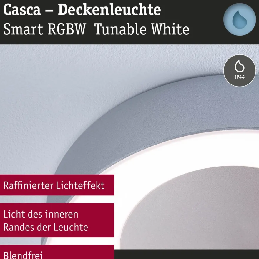LED-kattovalaisin Paulmann Smart Home Zigbee 3.0 Casca, Ø40cm, IP44, RGBW+, 1750lm, 230V, 20W, himmennettävä