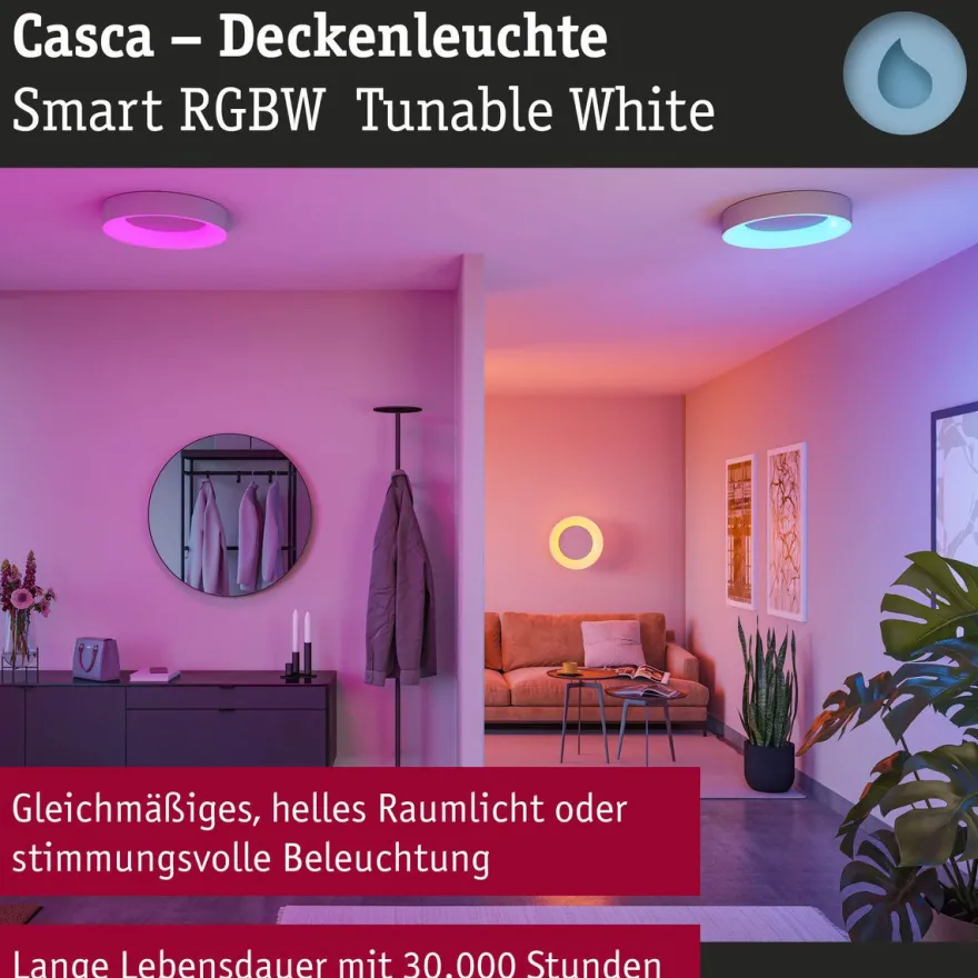 LED-kattovalaisin Paulmann Smart Home Zigbee 3.0 Casca, Ø40cm, IP44, RGBW+, 1750lm, 230V, 20W, himmennettävä