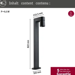 LED-pollarivalaisin Paulmann Kimu, IP44, 82.2cm, 2200K, antrasiitti