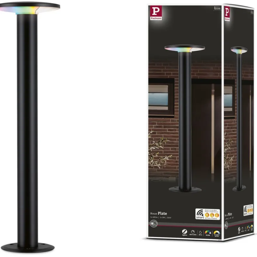 LED-pollarivalaisin Paulmann Plate, Smart Home Zigbee 3.0, IP44, 60cm, RGBW+, antrasiitti