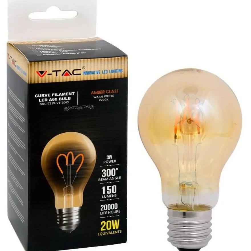 LED-polttimo V-TAC 3W E27 2200 K, 150 lm, A60, meripihka
