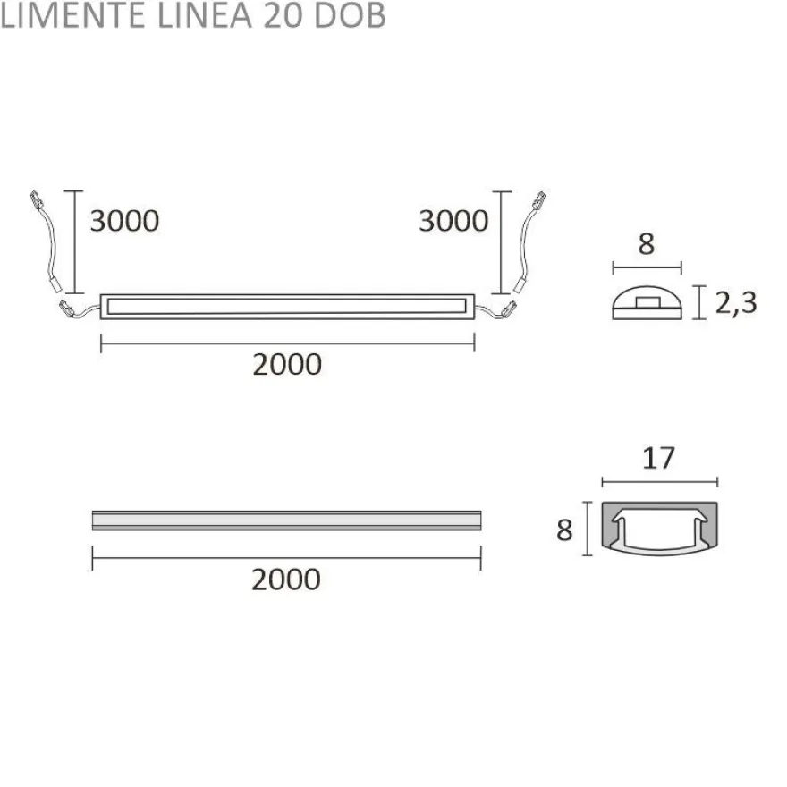 LED-profiili Limente Linea DOB 24V, eri vaihtoehtoja