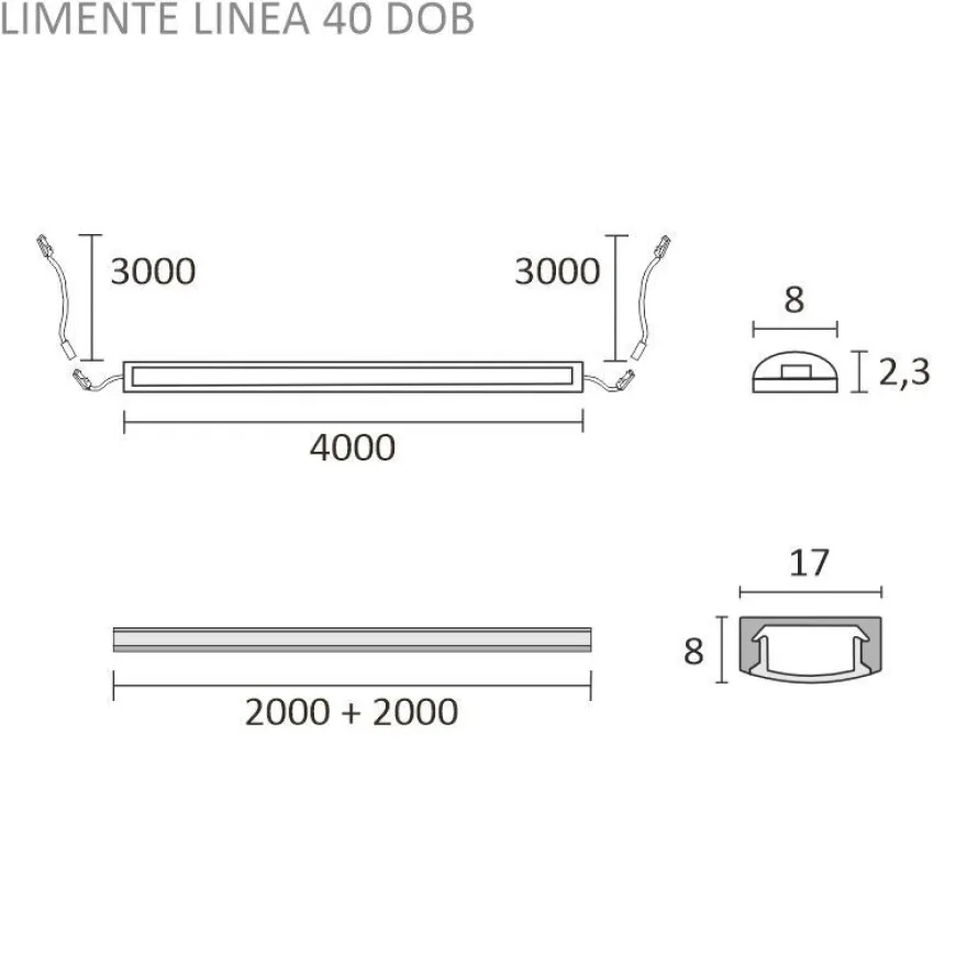 LED-profiili Limente Linea DOB 24V, eri vaihtoehtoja