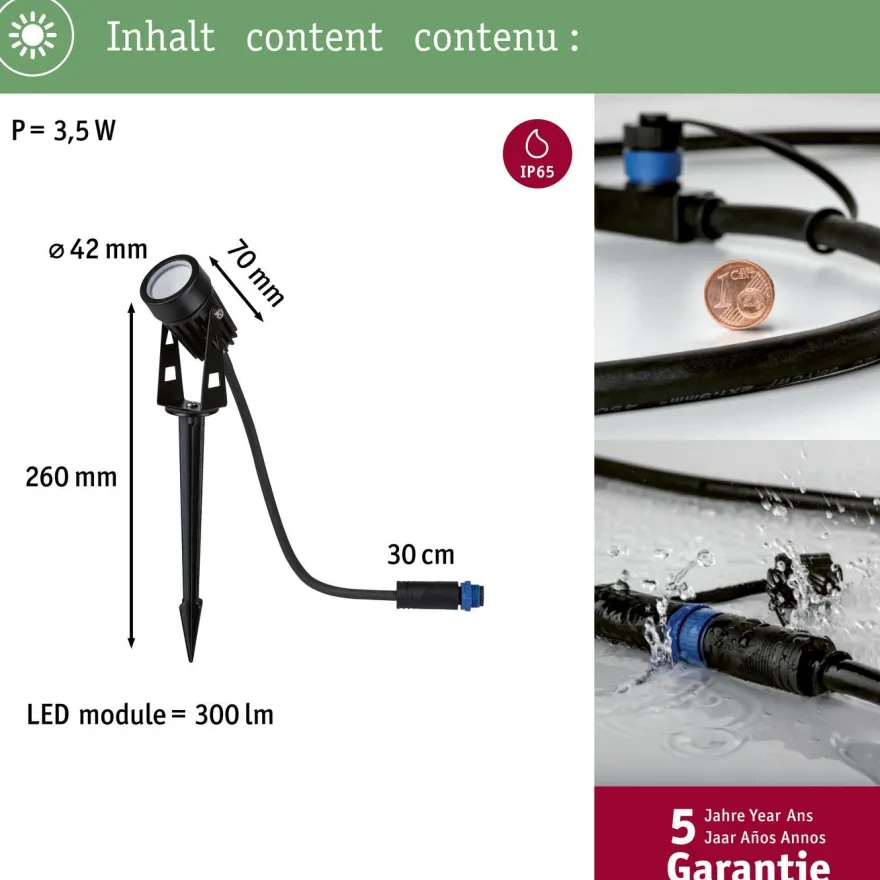 LED-puutarhaspotti Paulmann Plug & Shine maapiikki IP65 3000K 3.5W musta