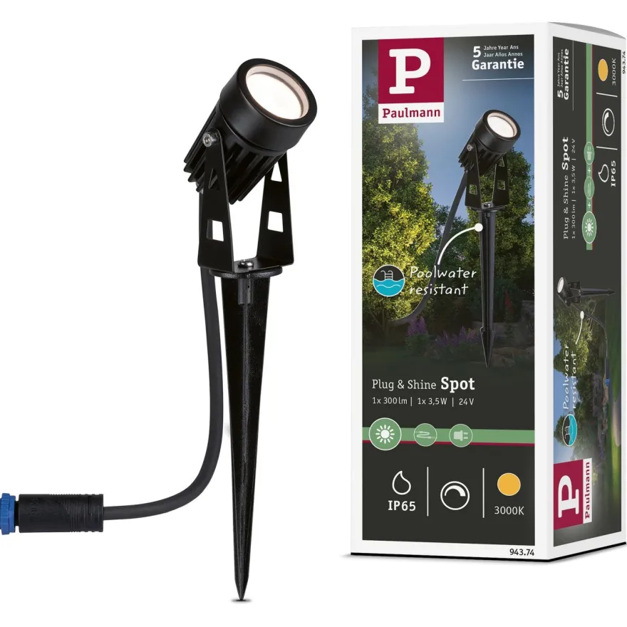 LED-puutarhaspotti Paulmann Plug & Shine maapiikki IP65 3000K 3.5W musta